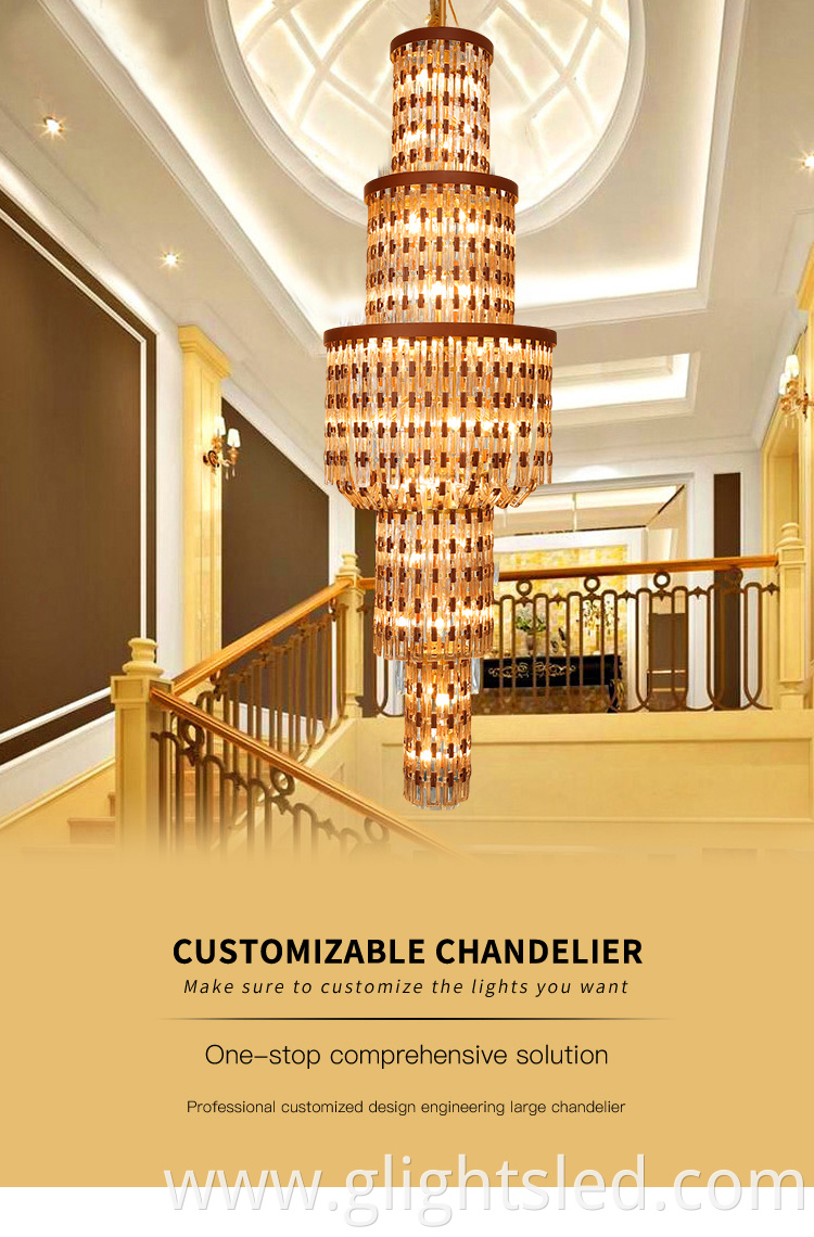 G-Lights Easy Installation Professional Customized Hotel Villa Glass Led Chandelier Light
